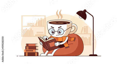 Relaxing Time With Cup Of Coffee And Reading a Book in Cozy Room