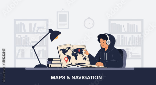 Young Explorer Planning World Travel Destinations At Home Studying A Globe Map