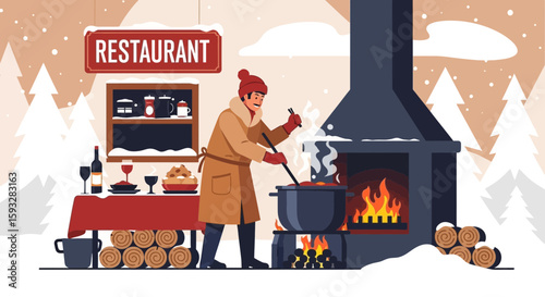 Winter Comfort Food Preparation At Rustic Restaurant For Seasonal Celebration