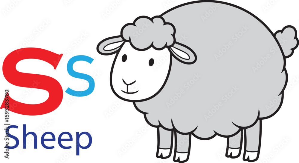 Obraz premium S for sheep alphabet learning for kids. sheep cartoon vector svg