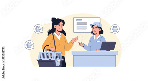 Pet Owner Checking In at Veterinary Clinic Reception For Appointment Care
