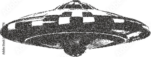 Alien retro y2k stipple design ufo halftone brutalist urban vector png with clear background, extraterrestrial 2000s photocopy grunge tattoo gen z effect