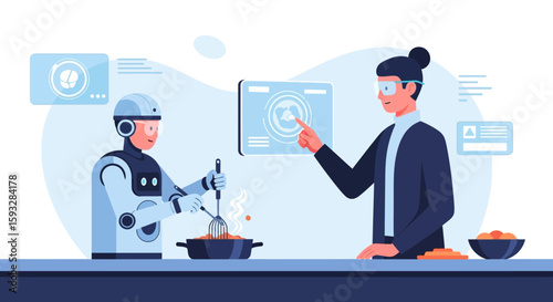 Robot Chef Prepares Meal Under Human Supervision In Advanced Kitchen Setting