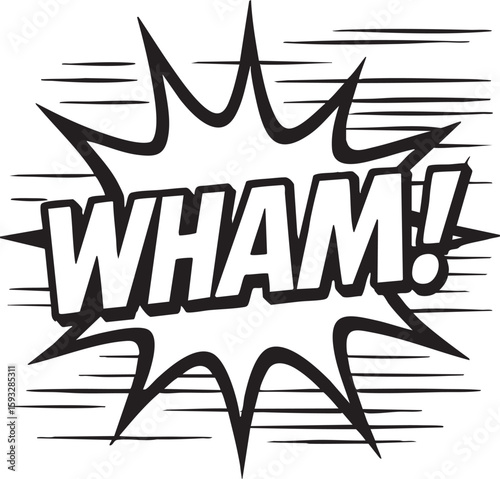 Bold Comic Explosion Dynamic 'WHAM!' Graphic for Impactful Visuals and Retro Flair