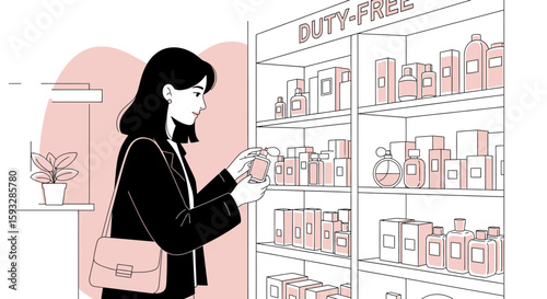 Young Woman Browsing Perfumes In A Duty Free Shop At An Airport