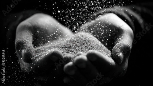 Hands holding sand with water droplets