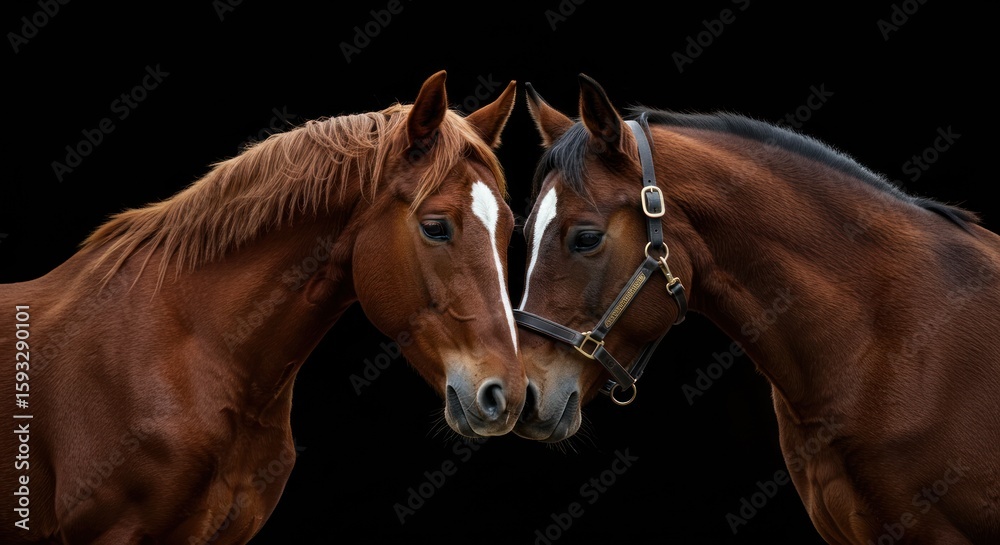 Obraz premium Two chestnut horses intimately together in a quiet pose sharing a calm serene moment