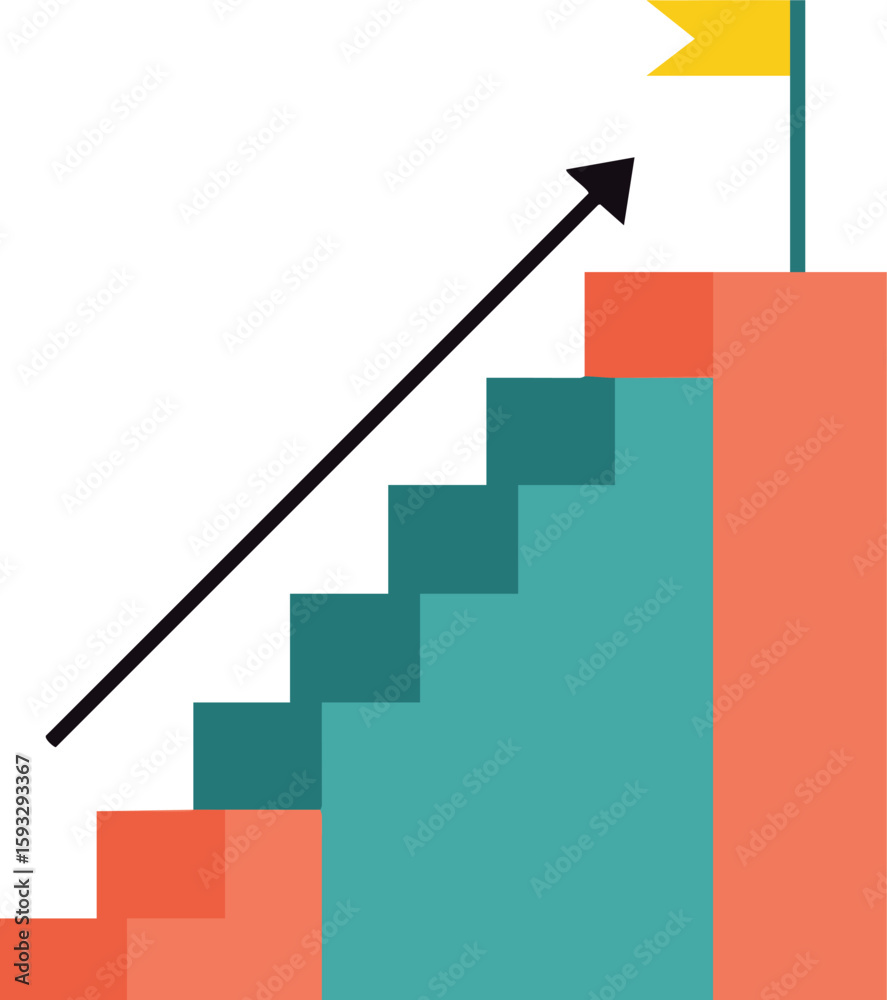 Fototapeta premium Staircase with upward arrow and flag symbolizing success and achievement in business growth vector illustration