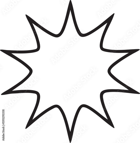 Hand-drawn starburst explosion shape. Doodle comic pop art speech bubble for text. Isolated black and white vector illustration.