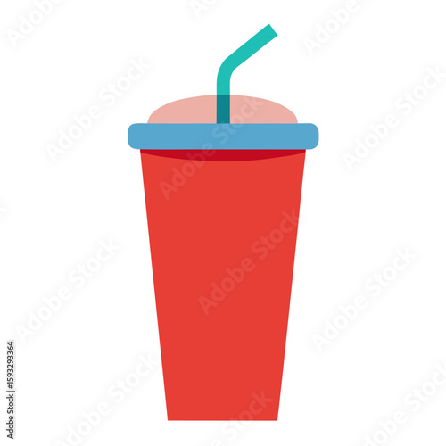 Red soda cup with blue lid and teal straw