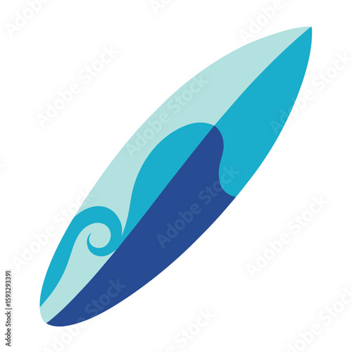 Stylized surfboard with blue wave design