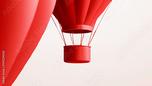 Red Hot Air Balloon Floating in White Sky

