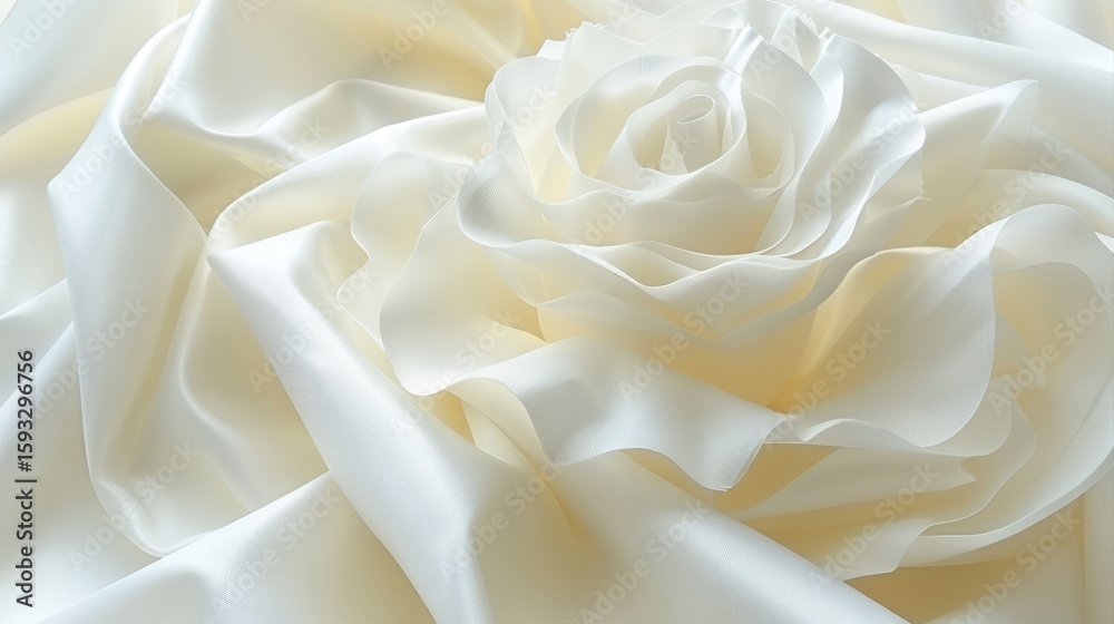 Obraz premium Elegant white satin fabric with a beautifully crafted rose and soft flowing textures