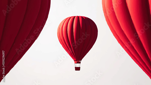 Red Hot Air Balloon Floating in White Sky

