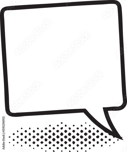 Classic comic book speech bubble illustration. Blank square dialogue box with pop art halftone shadow for text and messages.