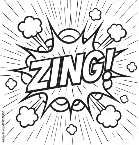 Black and White ZING! Comic Book Style Word Art for Designs, Posters, and Graphic Projects