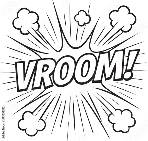 Monochrome illustration of the onomatopoeia 'Kaboom' in a classic comic book style explosion with smoke puffs. Pop art graphic sound effect.