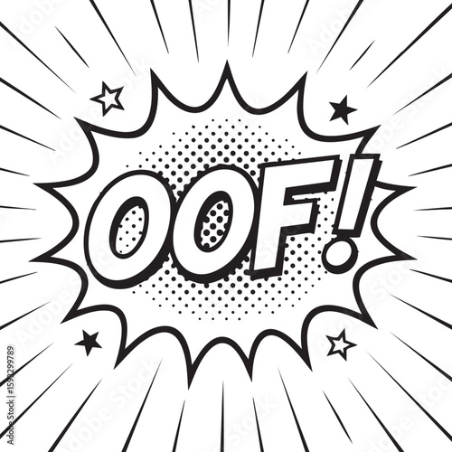 Zing comic book sound effect illustration. Pop art style speech bubble explosion for witty remarks and surprising moments in black and white.