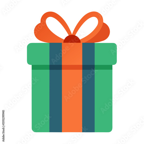 Green gift box with orange ribbon and bow