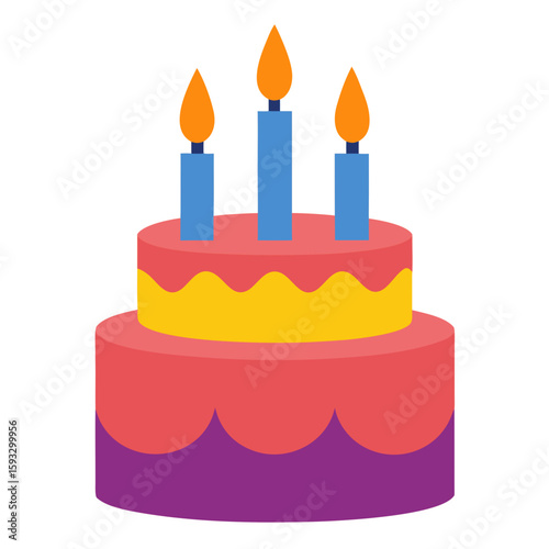 Colorful two tier birthday cake with three candles