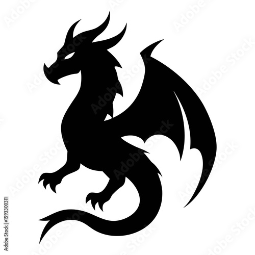 Black silhouette of a mythical dragon with wings