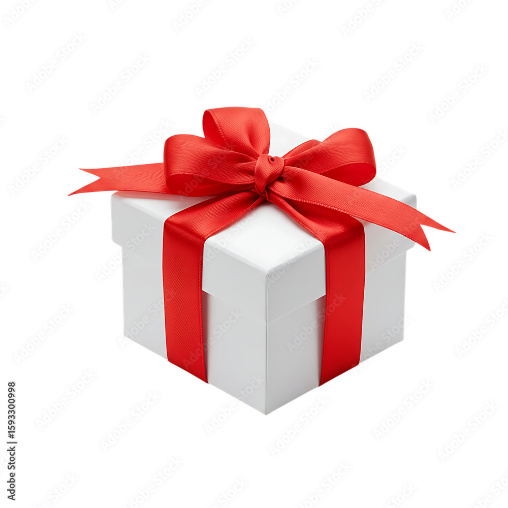 A white gift box with a red ribbon and bow isolated on a black background in a studio setting created with generated ai A white gift box with a red ribbon and bow isolated on a black background in a studio setting created with generated ai