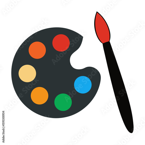 Artist s palette with colorful paints and brush