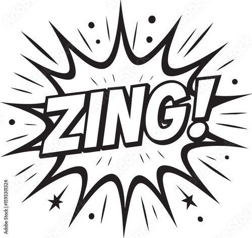 Vector illustration of the word Zing in a comic book style explosion. Pop art sound effect graphic on a white background.