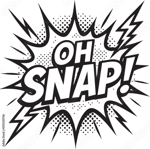 Oh Snap! comic book speech bubble in a pop art style. Retro black and white explosion with halftone for surprise or shock.