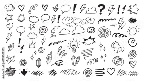 Hand-Drawn Doodle Vector Elements A Creative Sketch Design Collection for Visual Projects