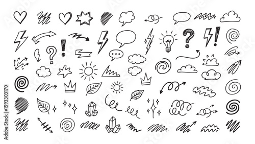 Doodle Vector Collection Hand-Drawn Elements for Creative Graphic Designs, Adding a touch of Handmade Charm and Organic Feel