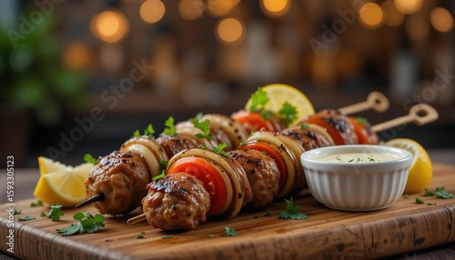 Grilled kafta Skewers With Vegetables And Sauce