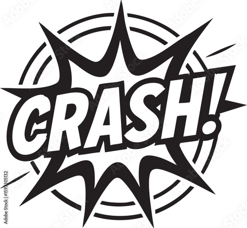 Dynamic comic book style 'CRASH!' graphic in starburst. Ideal for sudden impact, loud noise, or dramatic emphasis in visual projects and concepts.