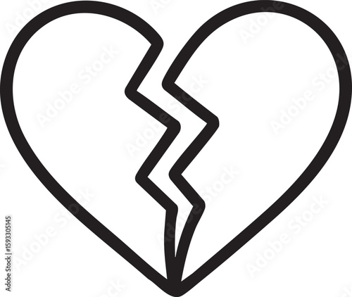 Symbol of a broken heart, representing heartbreak and emotional pain, a graphic illustration