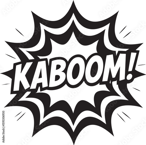 Dynamic expression of impact with the onomatopoeia Kaboom. A black and white comic book style burst for dramatic emphasis.