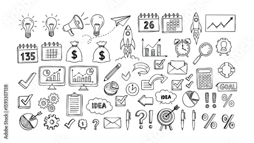 Hand Drawn Business Concepts A Vector Collection for Success, Including Goal Setting and Financial Growth