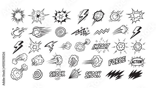 Comic Explosion Effects Vector Set - Create Dynamic Designs with Various Bangs, Impacts, and Bursts for Comic Book Style Elements