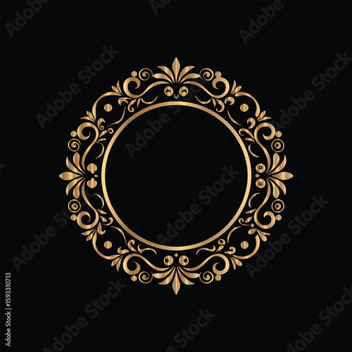 Vector golden vintage frame for design template. Elegant element for design in Eastern style, place for text. Floral golden border. Lace illustration for invitations and greeting cards.

