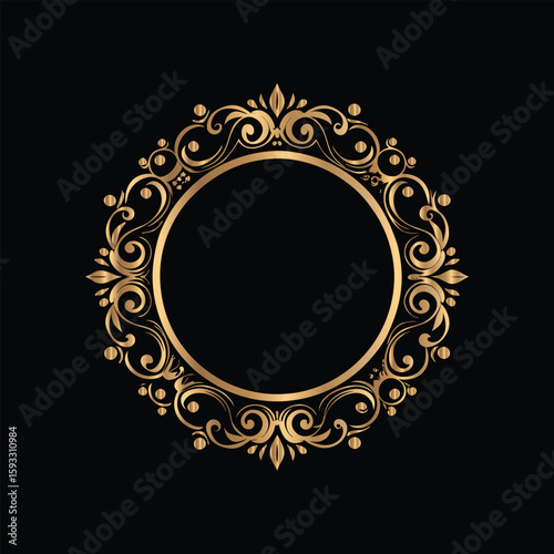 Vector golden vintage frame for design template. Elegant element for design in Eastern style, place for text. Floral golden border. Lace illustration for invitations and greeting cards.
