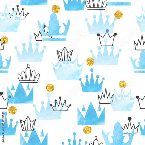 Little prince seamless pattern in blue and golden colors. Vector baby shower ...