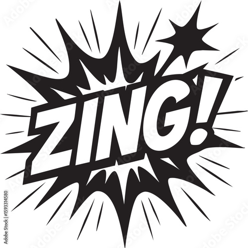 Zing! - Bold Comic Style Explosion with Dynamic Rays and Lettering, Expressive Vector Design for Excitement and Emphasis