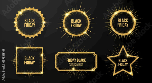 Elegant Black Friday Sale Dazzling Gold Badges and Frames for Holiday Promotions