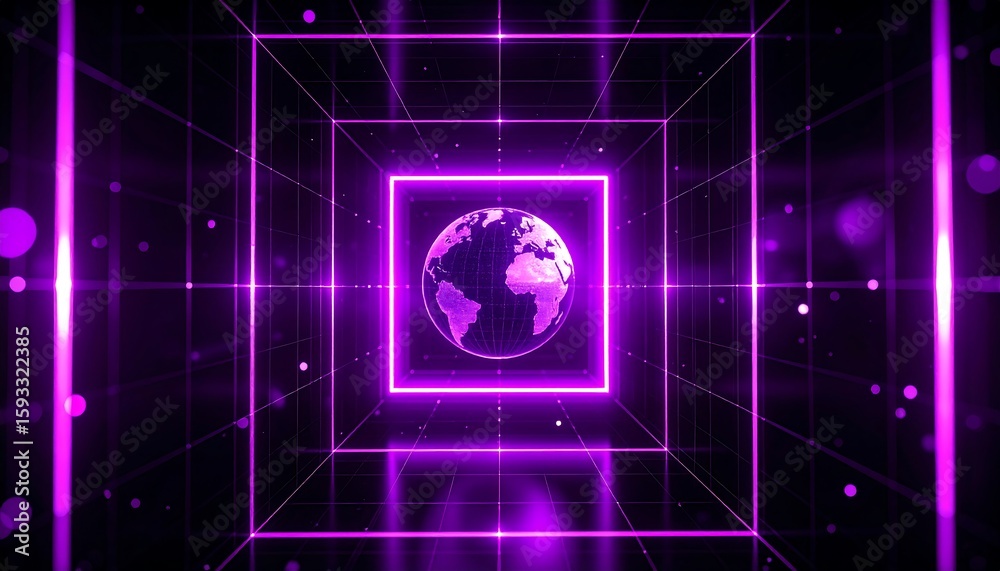 Fototapeta premium Purple glowing cube tunnel