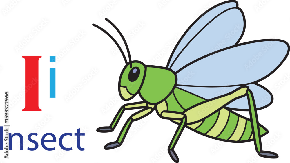 Fototapeta premium I for insect alphabet learning for kids. insect cartoon vector svg