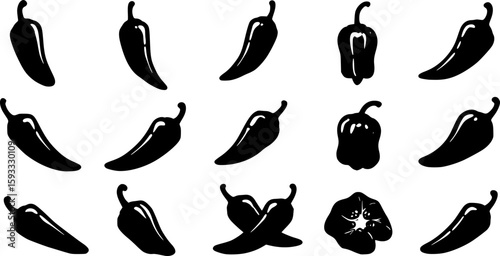 Hot chili paper icon set vector on white background. hot pepper, paprika vector illustraion

