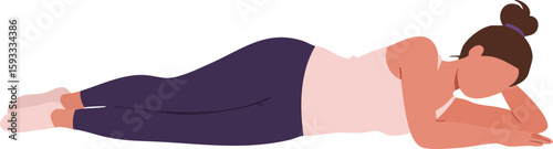 Woman lying down resting on side in relaxed posture with casual clothing and bun hairstyle vector illustration 