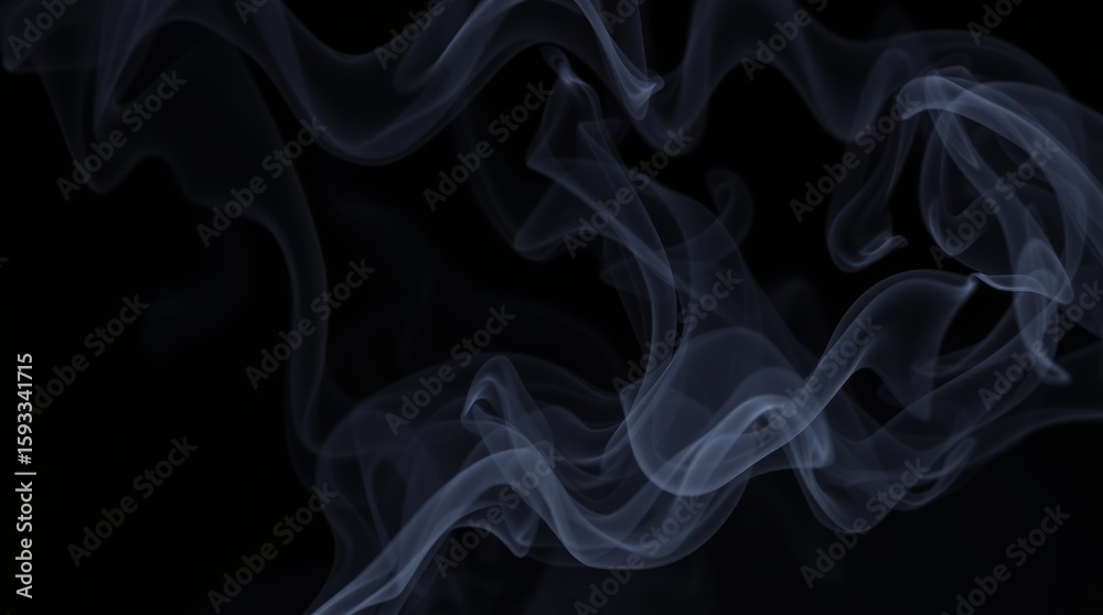 Obraz premium Whisps of Mystery: Elegant swirls of gray smoke drift gracefully against a dark backdrop, creating an artistic representation of atmosphere, transience, and the unseen.