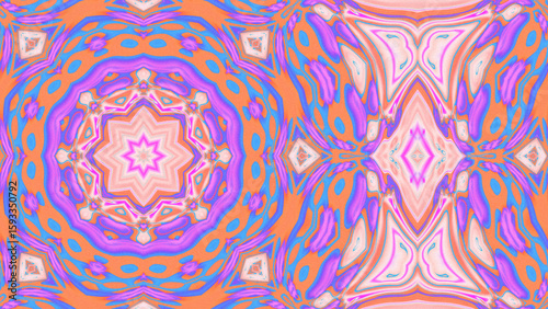 Abstract Radiant Burst with Soft Grain Texture, Symmetrical Glow Pattern in Psychedelic Style, Radiating Circular Abstract with Subtle Noise, Kaleidoscopic Starburst with Gradient Flow
