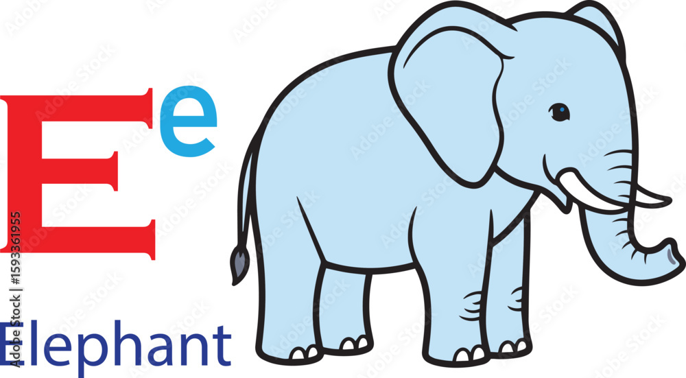 Fototapeta premium E for elephant alphabet learning for kids. elephant cartoon vector svg
