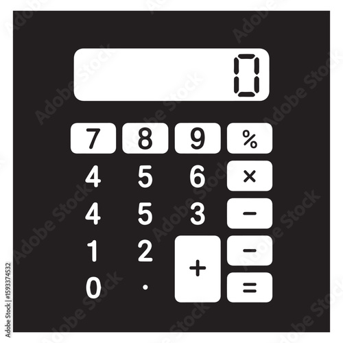 A sleek black and white calculator displays a zero on its screen, ready for complex calculations and financial planning, isolated on white background